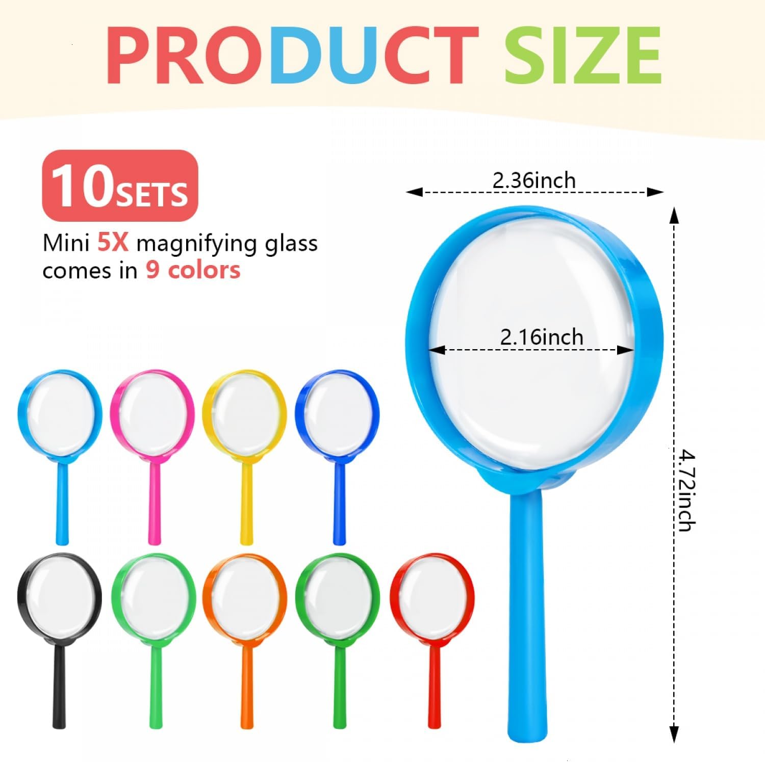 Ten Pack 5X Mini Magnifying Glass for Kids - Image 2